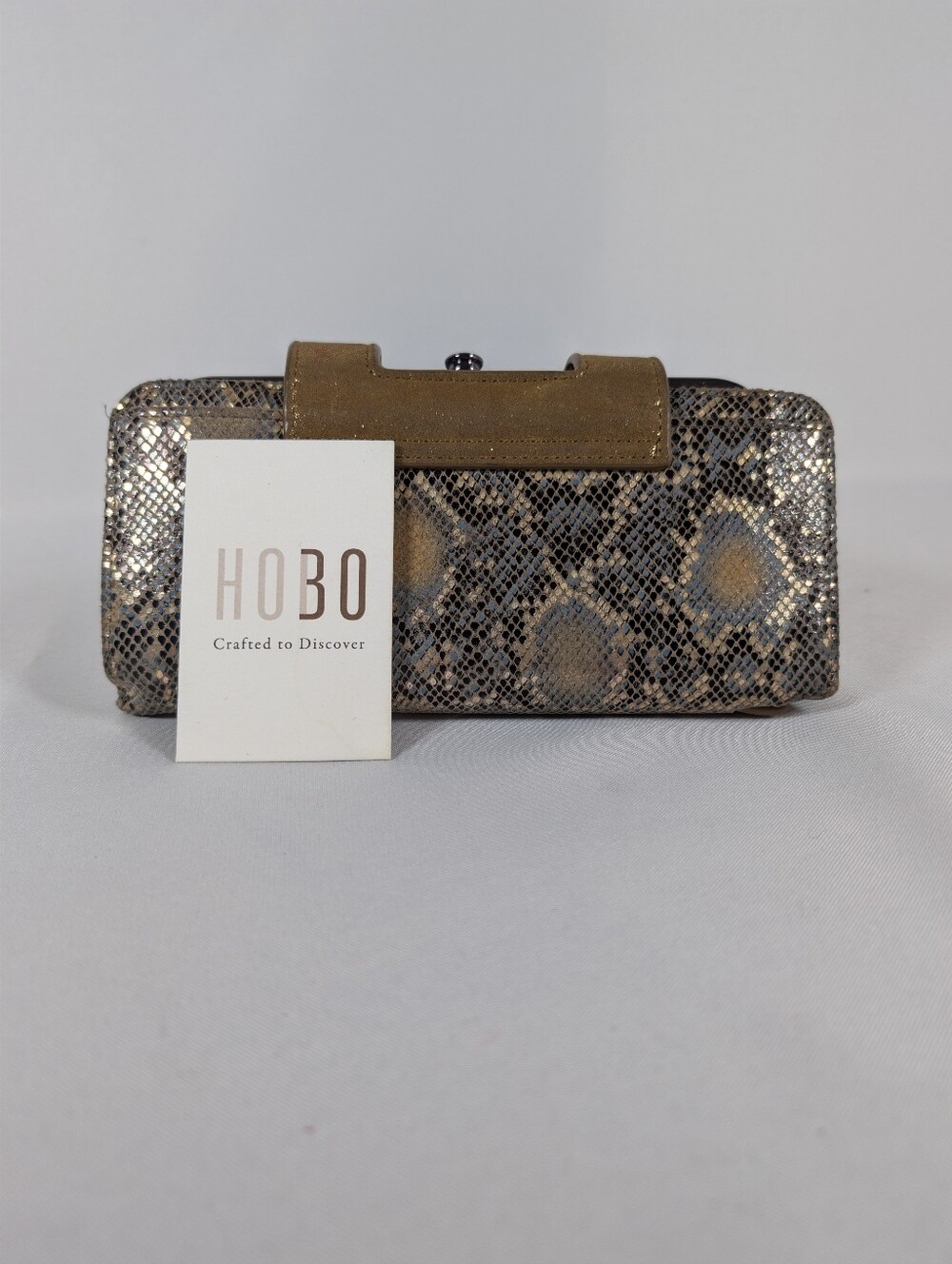 Hobo The Original, Snakeskin-Embossed Leather Kiss-Lock Wristlet Clutch - Picture 1 of 9